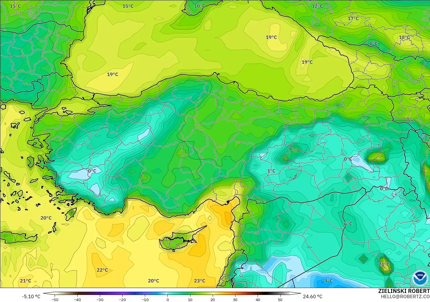 GFS model - Türkiye, 2 m Çiy Noktası