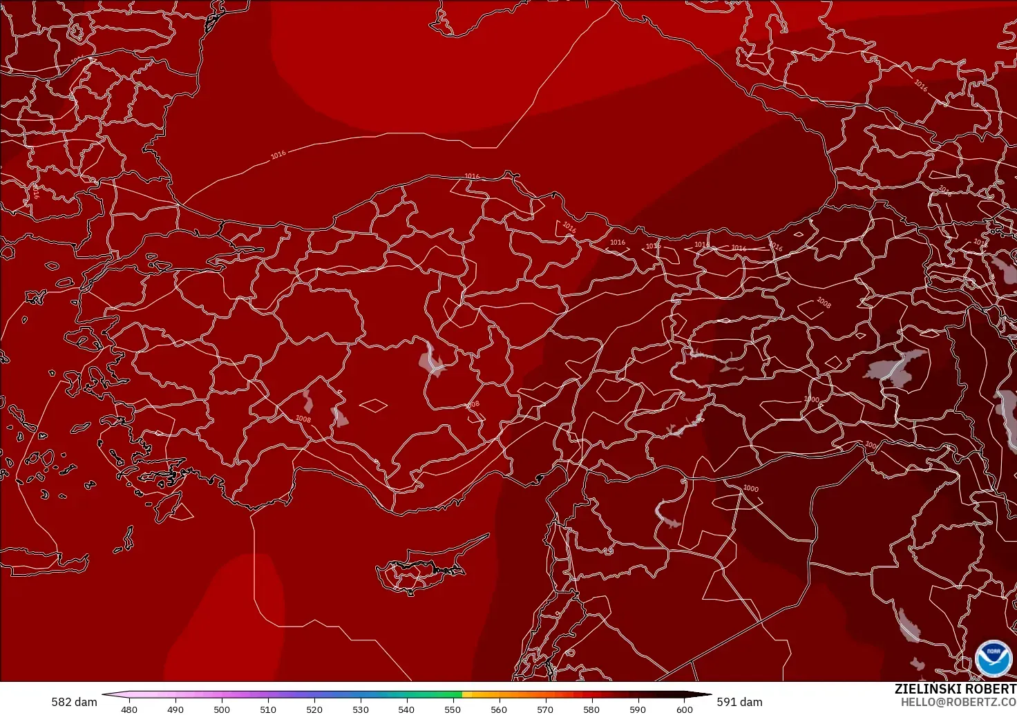 GFS model - Türkiye, 500 hPa’da jeopotansiyel yükseklik