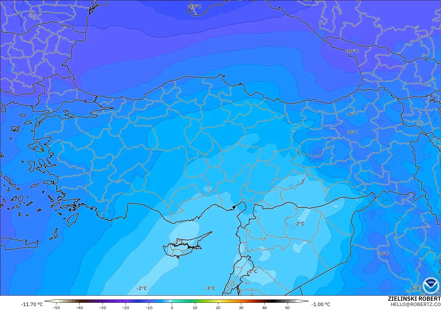 GFS model - Türkiye, 500 hPa Sıcaklık