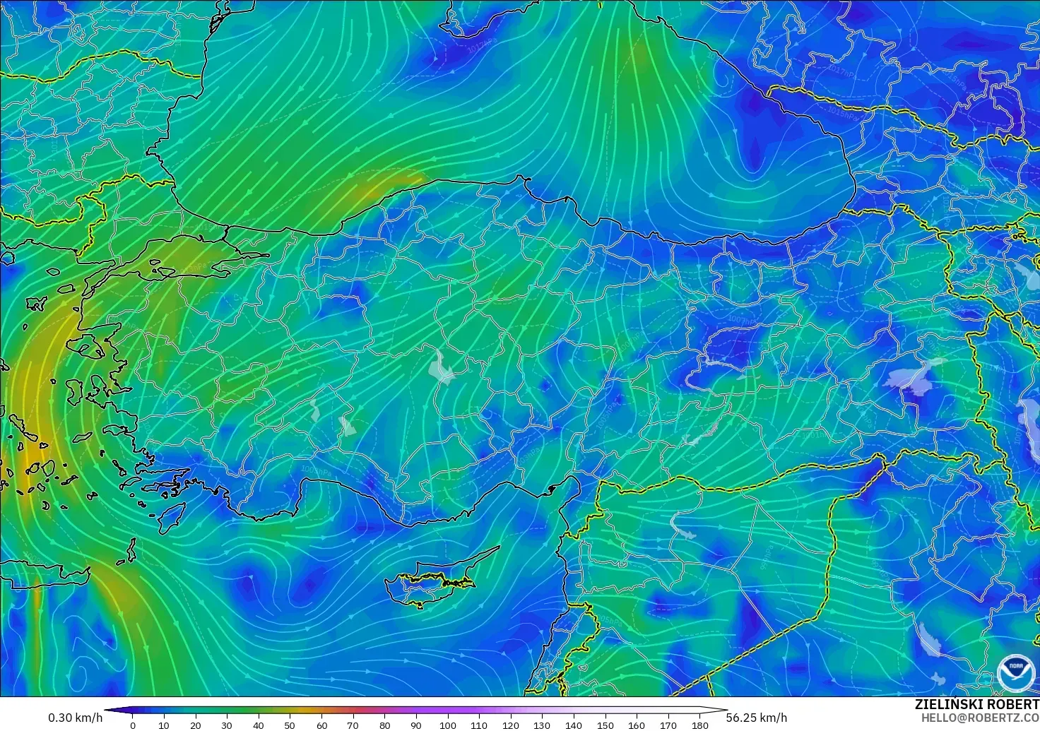 GFS model - Türkiye, 10 m Rüzgâr