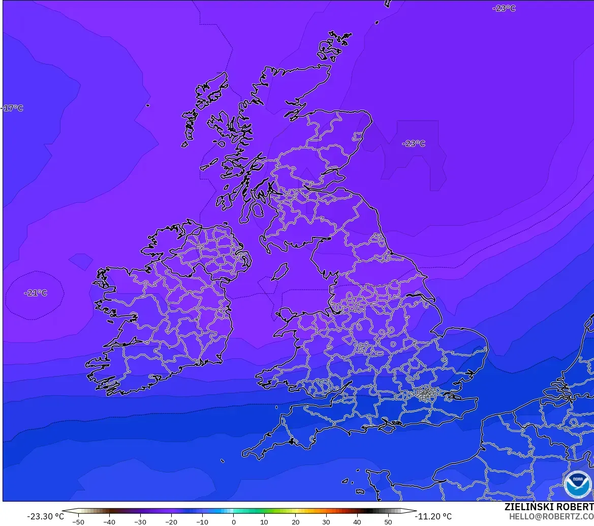 GFS model - Birleşik Krallık, 500 hPa Sıcaklık