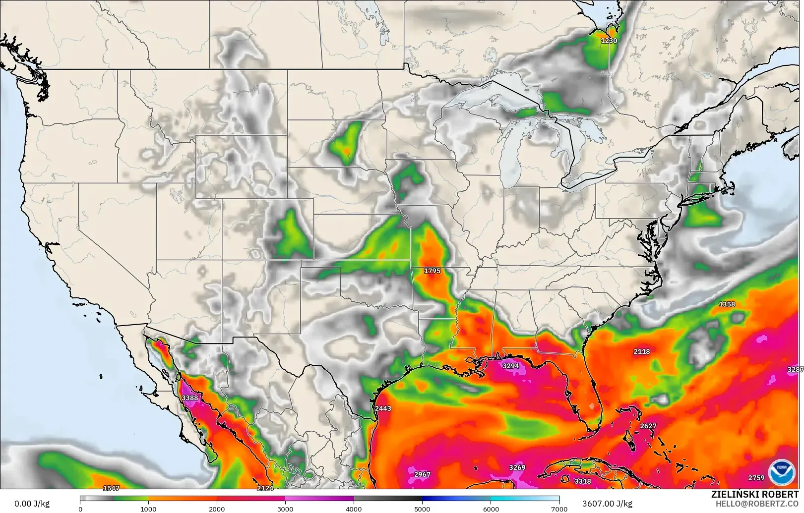 GFS model - Amerika Birleşik Devletleri, CAPE