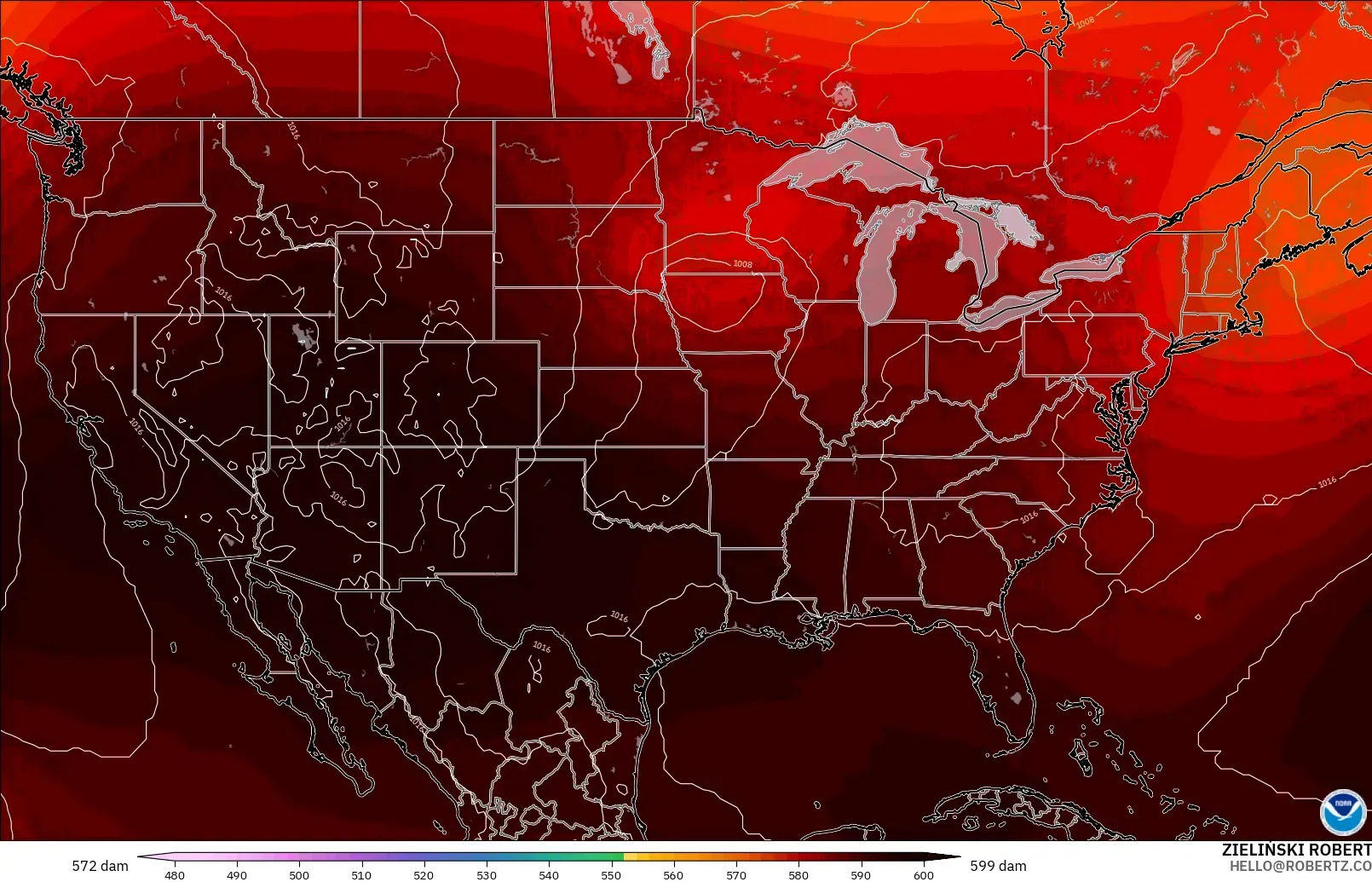 GFS model - Amerika Birleşik Devletleri, 500 hPa’da jeopotansiyel yükseklik