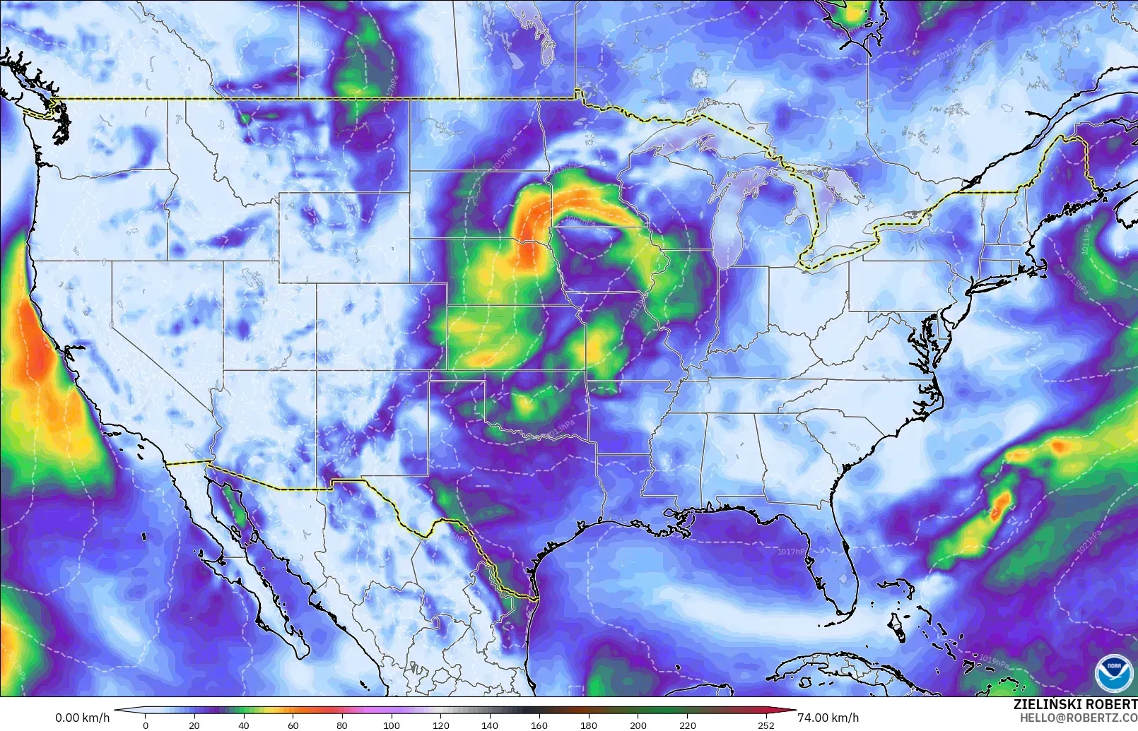 GFS model - Amerika Birleşik Devletleri, Rüzgâr Esintileri