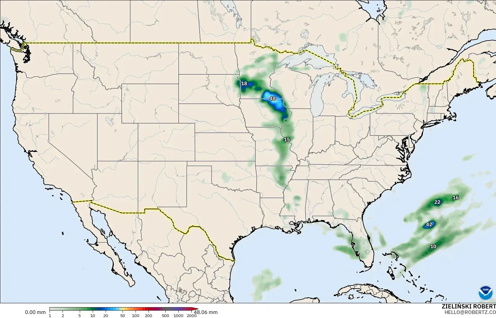 GFS model - Amerika Birleşik Devletleri, Yağış Birikimi