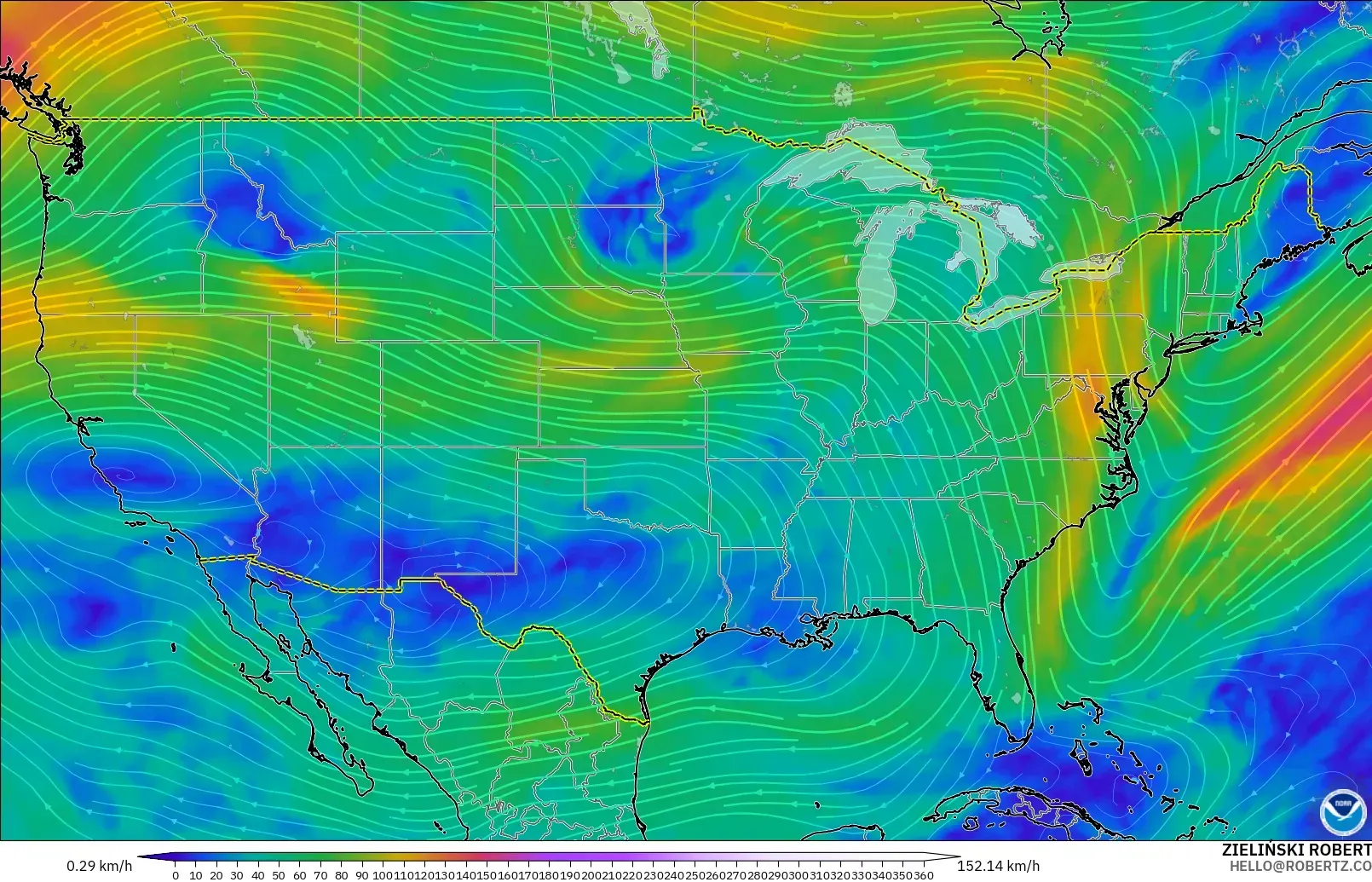 GFS model - Amerika Birleşik Devletleri, 300 hPa Rüzgârı (jet)