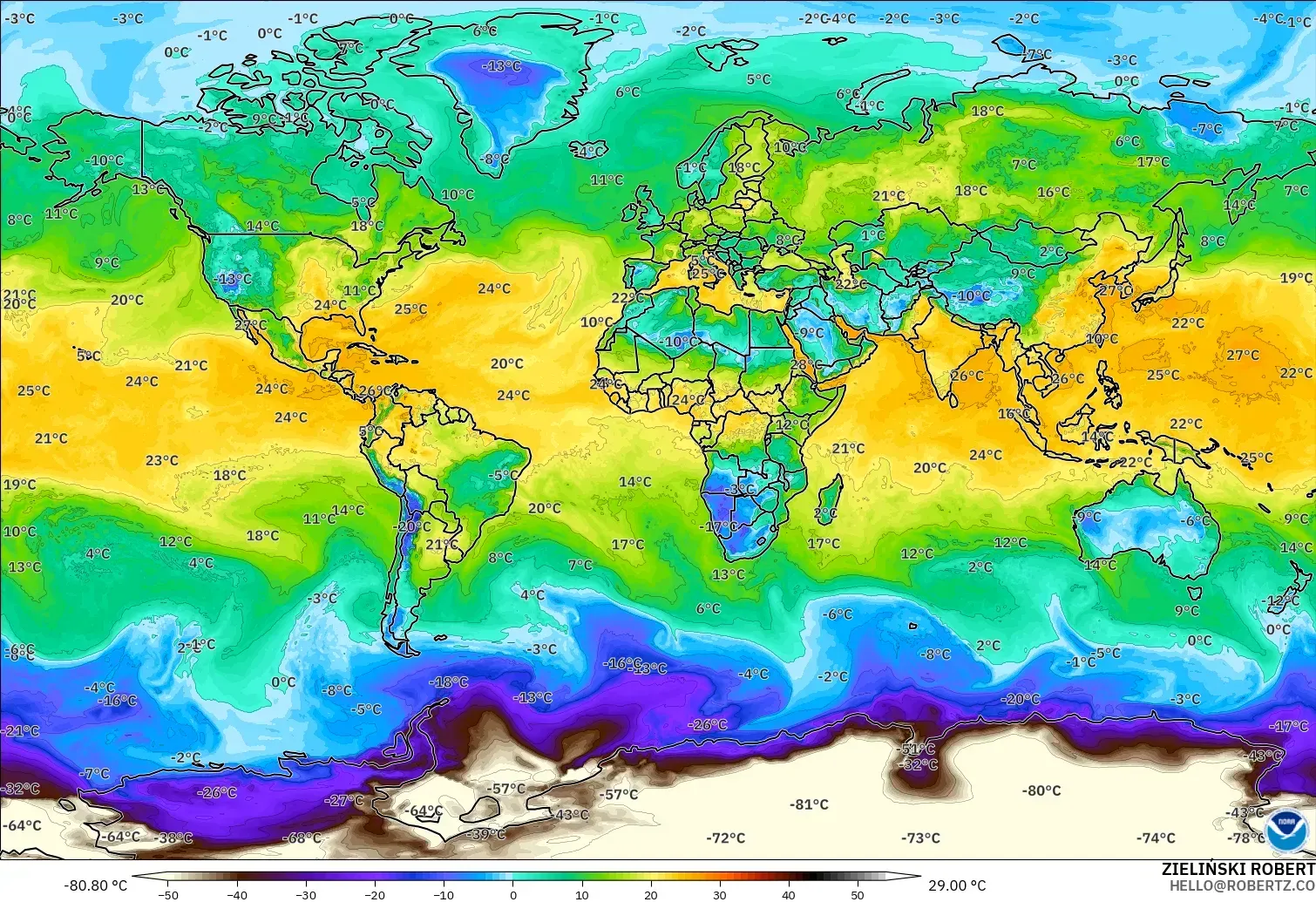 GFS model - Dünya, 2 m Çiy Noktası