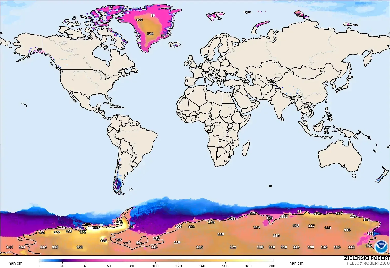 GFS model - Dünya, Kar Kalınlığı
