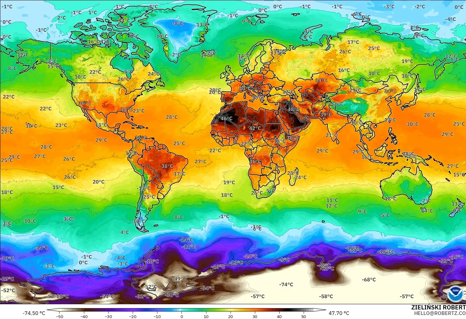 GFS model - Dünya, 2 m Sıcaklık