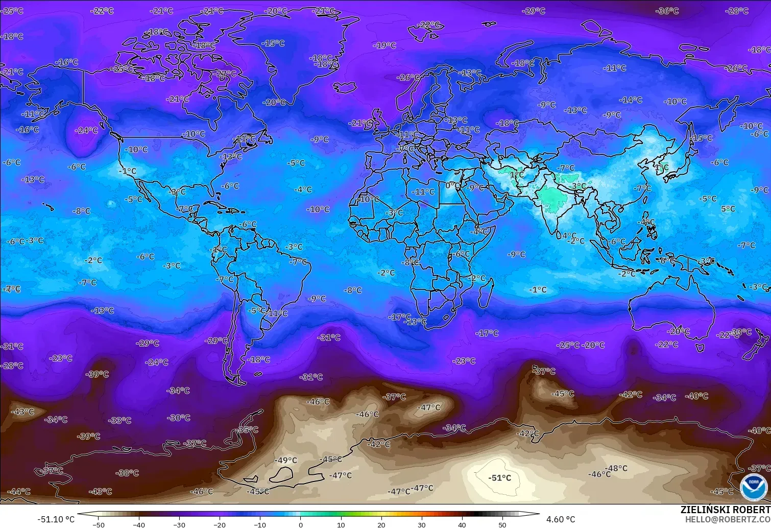GFS model - Dünya, 500 hPa Sıcaklık