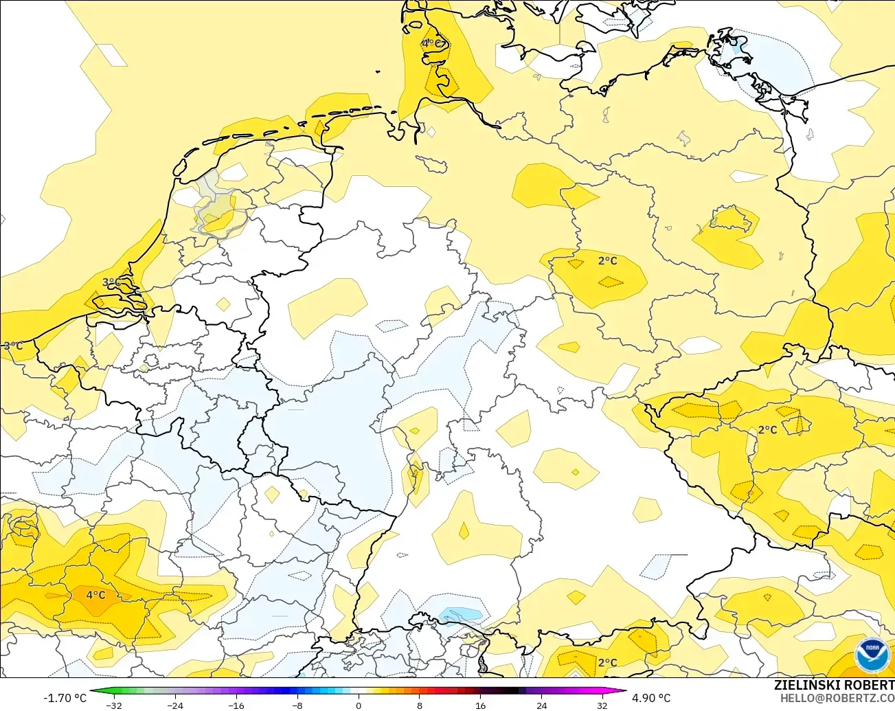 GFS model - Almanya, 2 m Sıcaklık Anomalisi