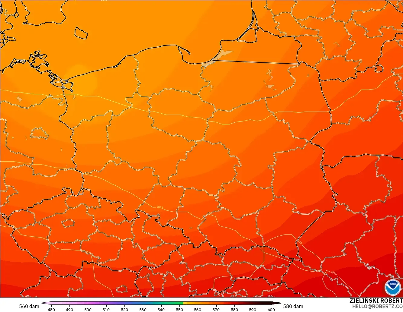 GFS model - Polonya, 500 hPa’da jeopotansiyel yükseklik