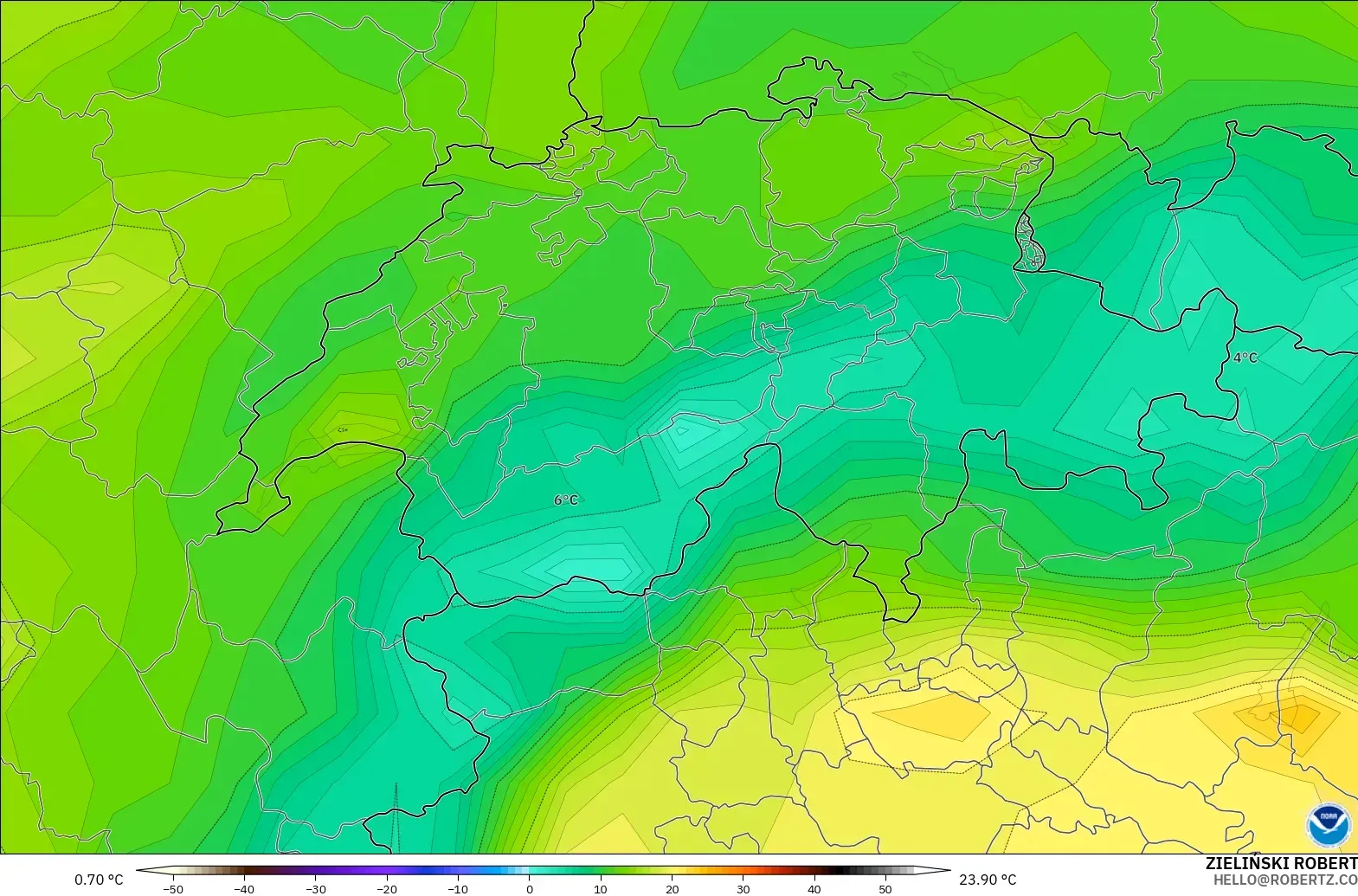 GFS model - İsviçre, 2 m Sıcaklık