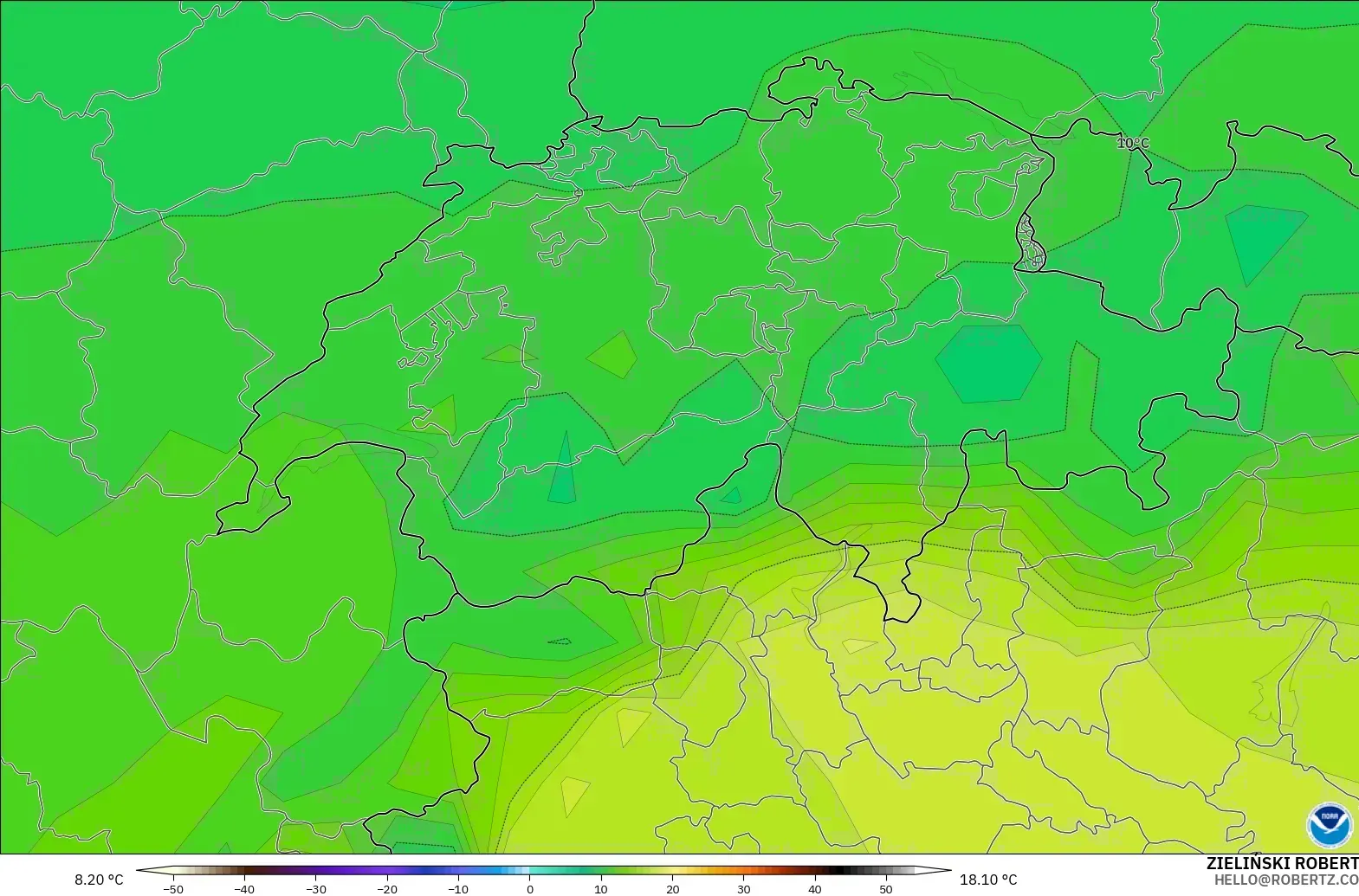 GFS model - İsviçre, 850 hPa Sıcaklık