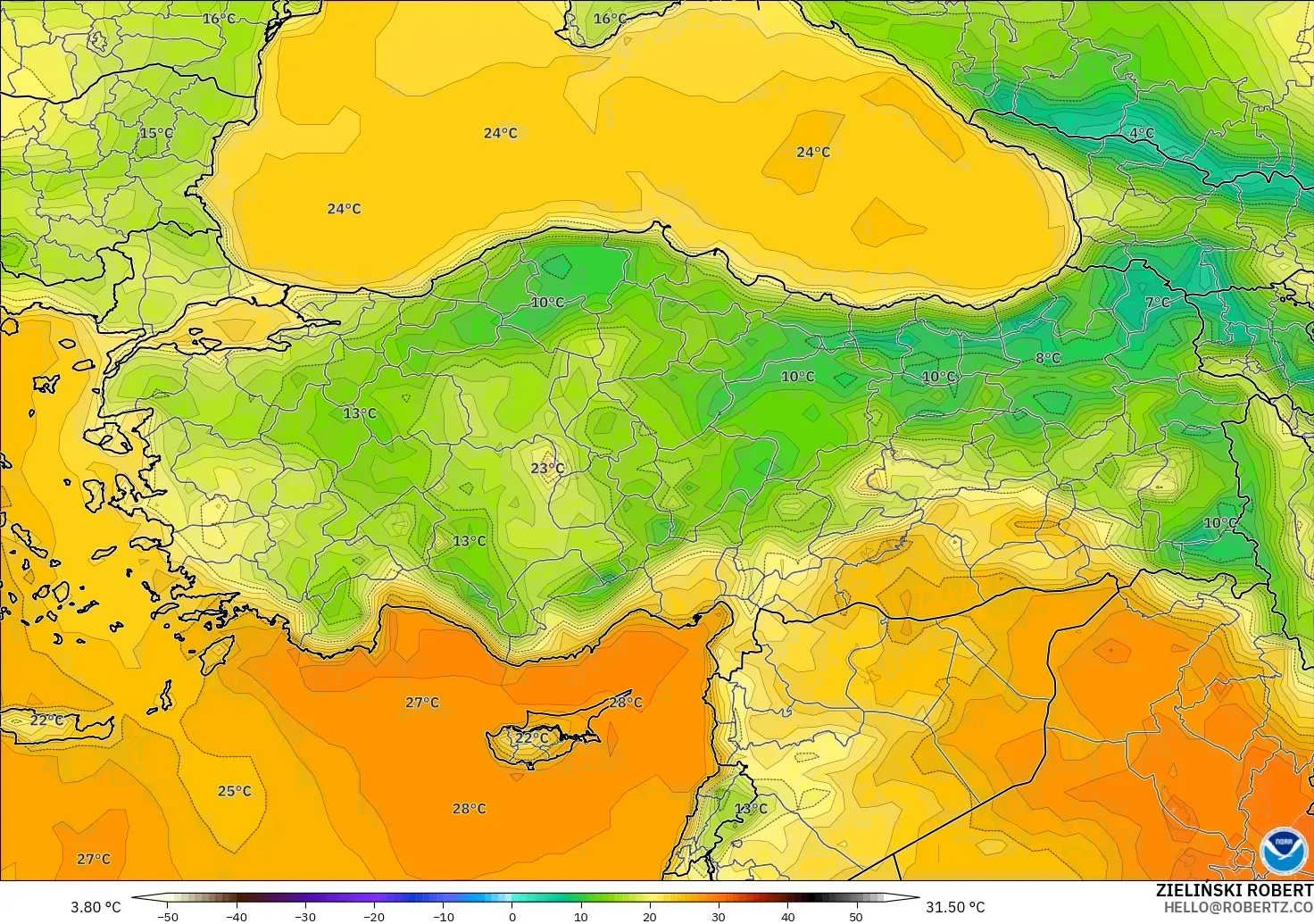 GFS model - Türkiye, 2 m Sıcaklık