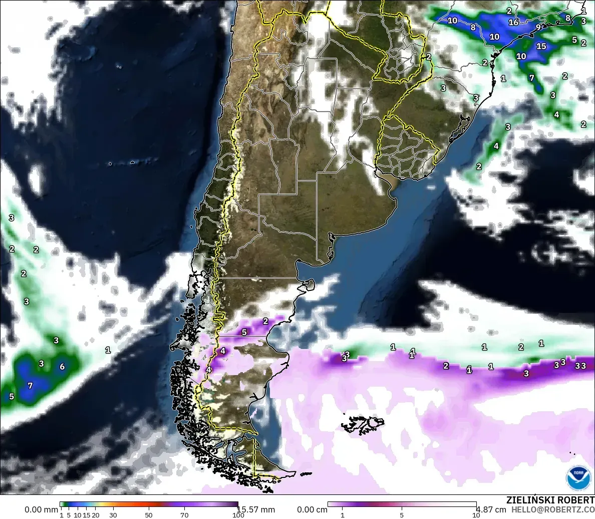 GFS model - Arjantin, Yağış, Bulut ve Basınç