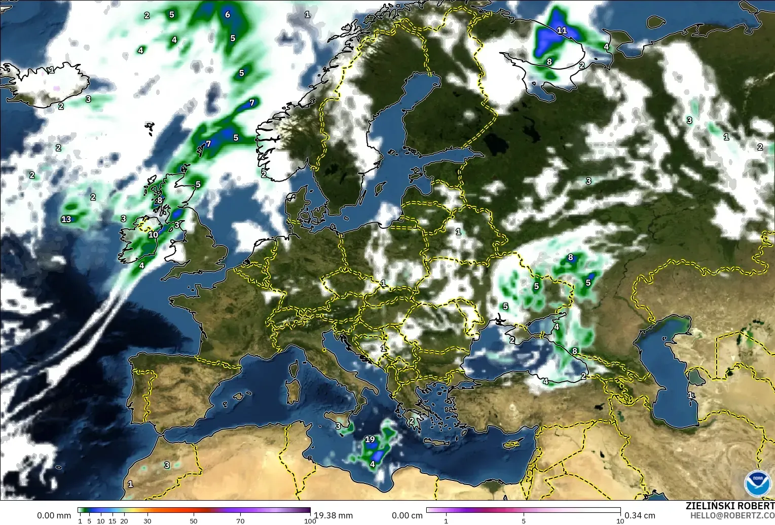 GFS model - Avrupa, Yağış, Bulut ve Basınç