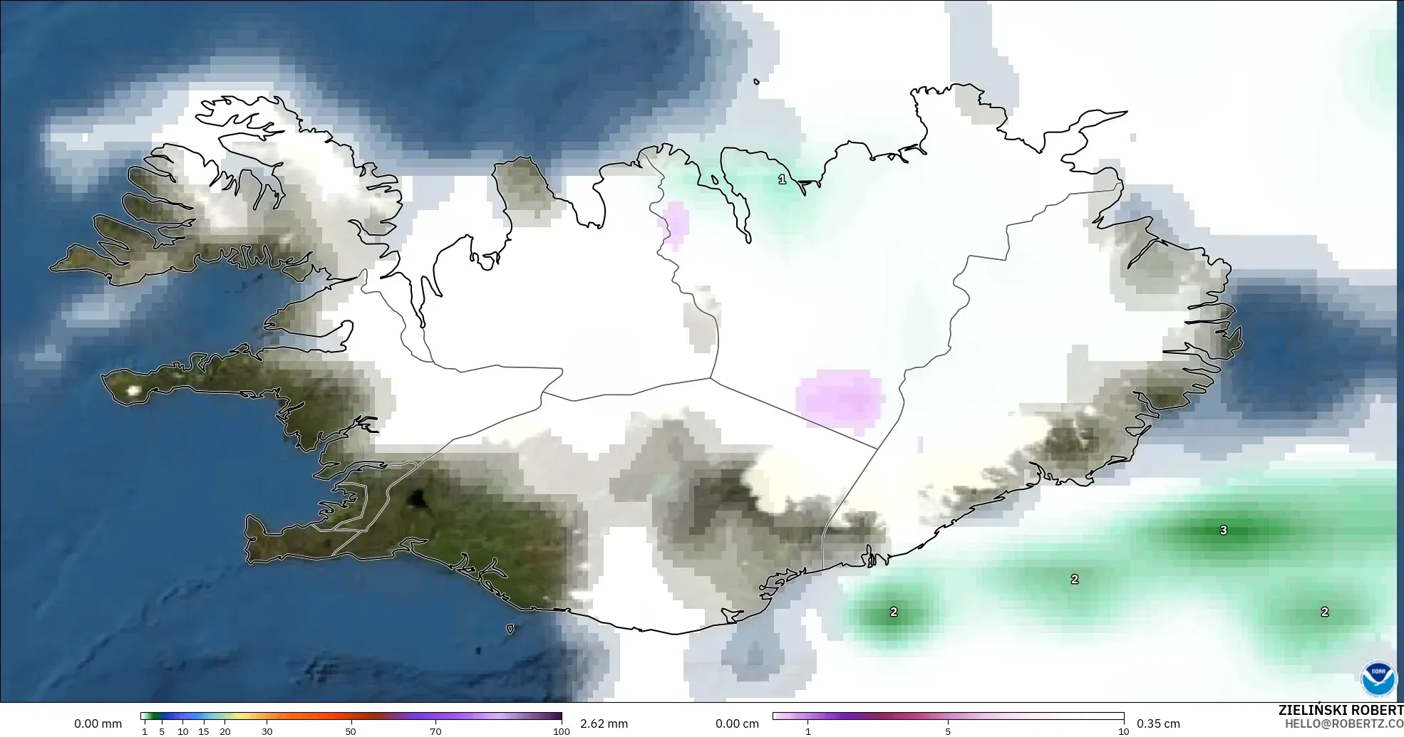 GFS model - İzlanda, Yağış, Bulut ve Basınç
