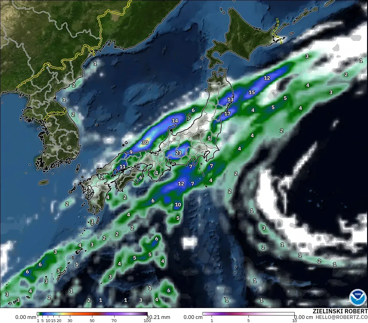 GFS model - Japonya, Yağış, Bulut ve Basınç