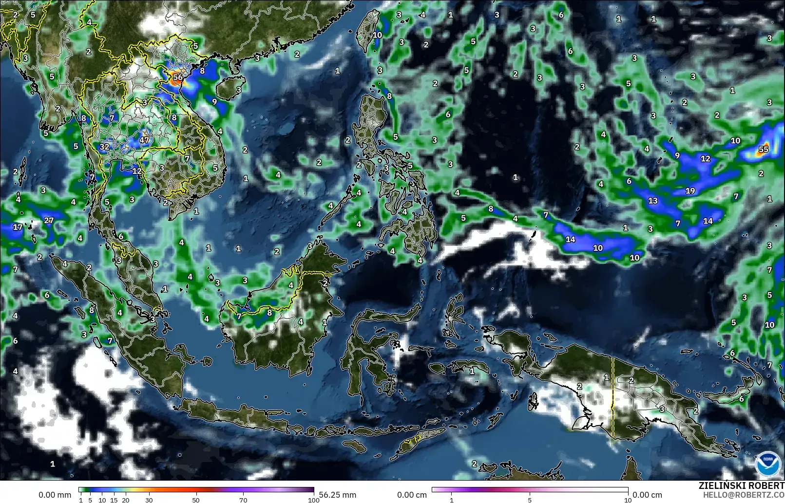 GFS model - Güneydoğu Asya, Yağış, Bulut ve Basınç