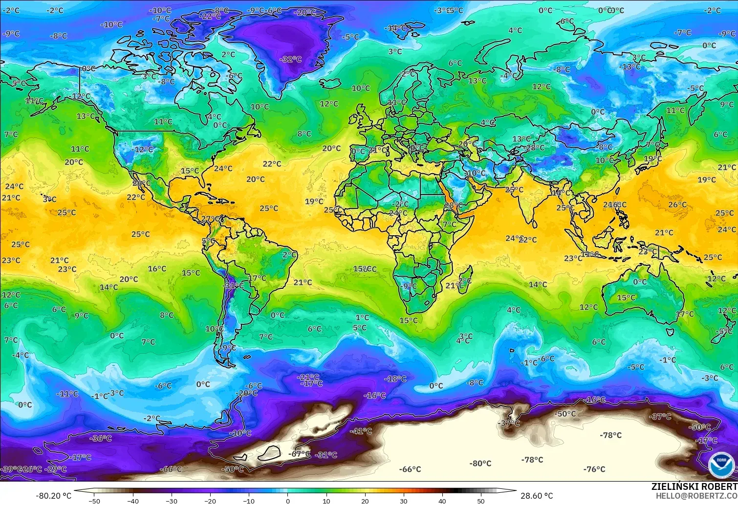 GFS model - Dünya, 2 m Çiy Noktası