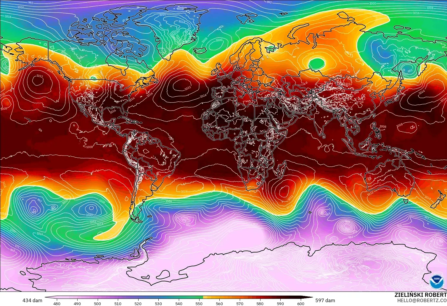 GFS model - Dünya, 500 hPa’da jeopotansiyel yükseklik