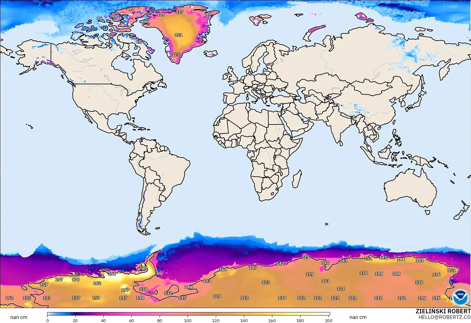 GFS model - Dünya, Kar Kalınlığı