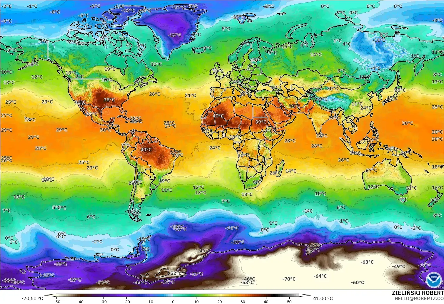 GFS model - Dünya, 2 m Sıcaklık