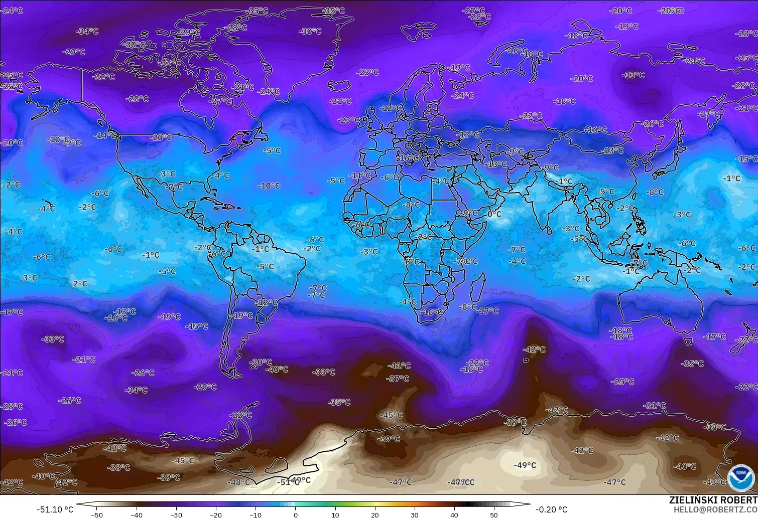 GFS model - Dünya, 500 hPa Sıcaklık