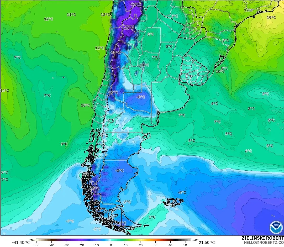 GFS model - Arjantin, 2 m Çiy Noktası