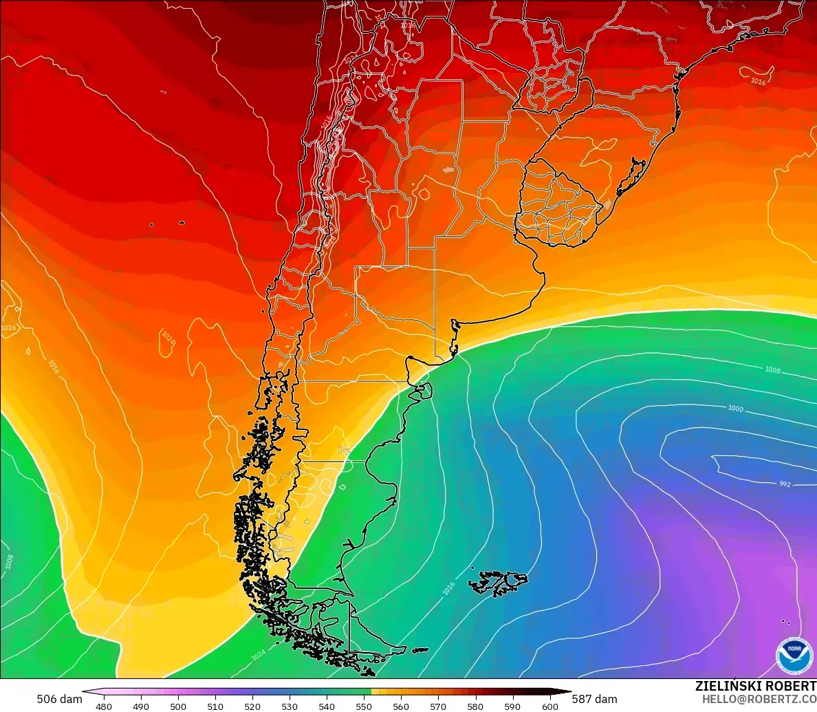 GFS model - Arjantin, 500 hPa’da jeopotansiyel yükseklik