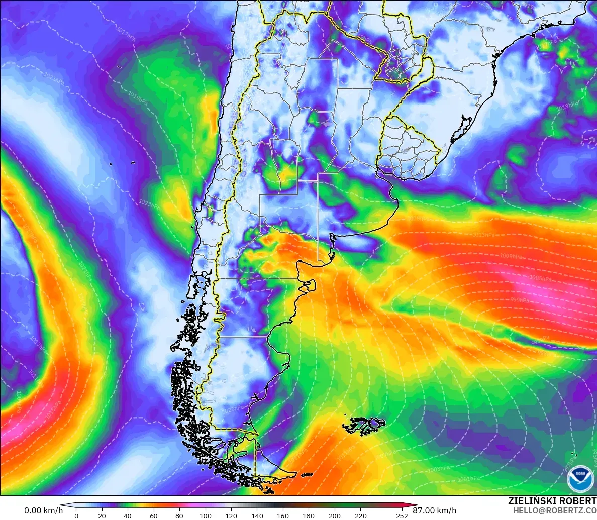 GFS model - Arjantin, Rüzgâr Esintileri