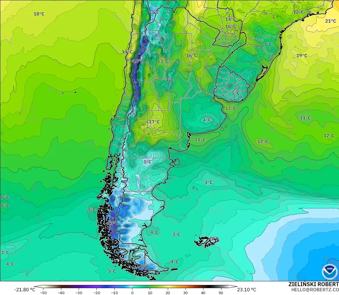 GFS model - Arjantin, 2 m Sıcaklık