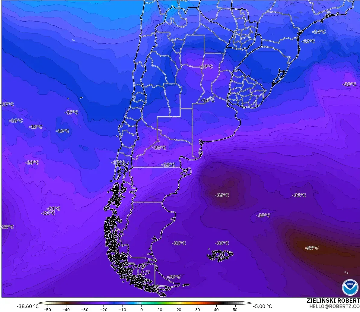 GFS model - Arjantin, 500 hPa Sıcaklık