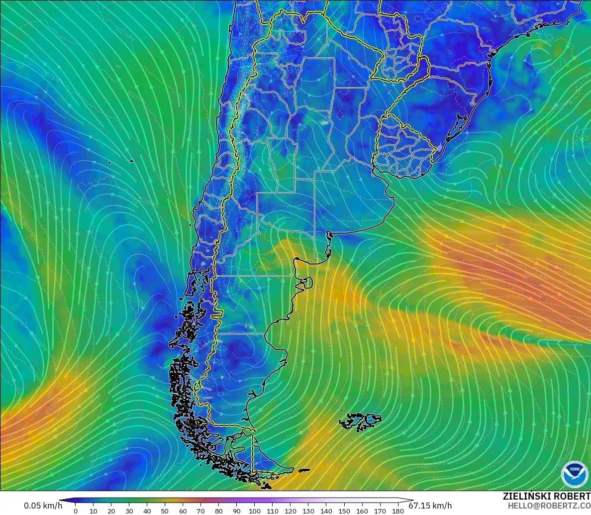 GFS model - Arjantin, 10 m Rüzgâr