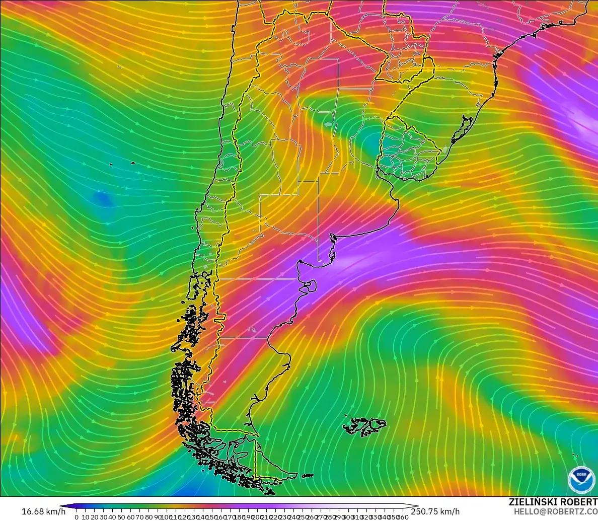 GFS model - Arjantin, 300 hPa Rüzgârı (jet)