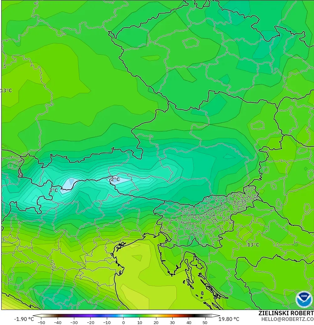 GFS model - Avusturya, 2 m Çiy Noktası