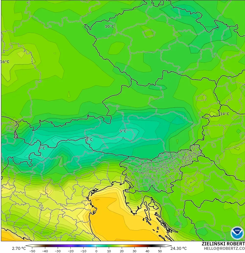 GFS model - Avusturya, 2 m Sıcaklık