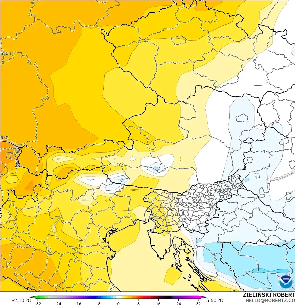 GFS model - Avusturya, 850 hPa Sıcaklık Anomalisi
