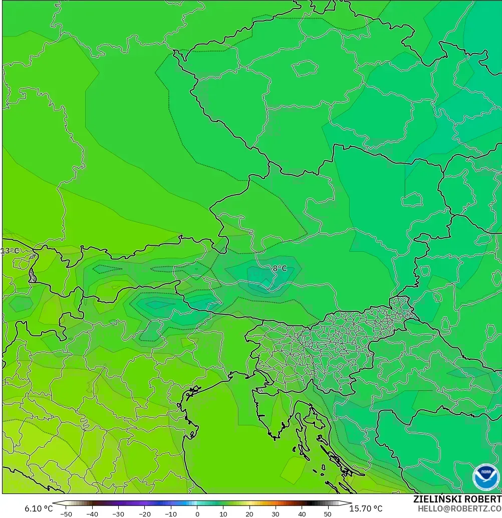 GFS model - Avusturya, 850 hPa Sıcaklık