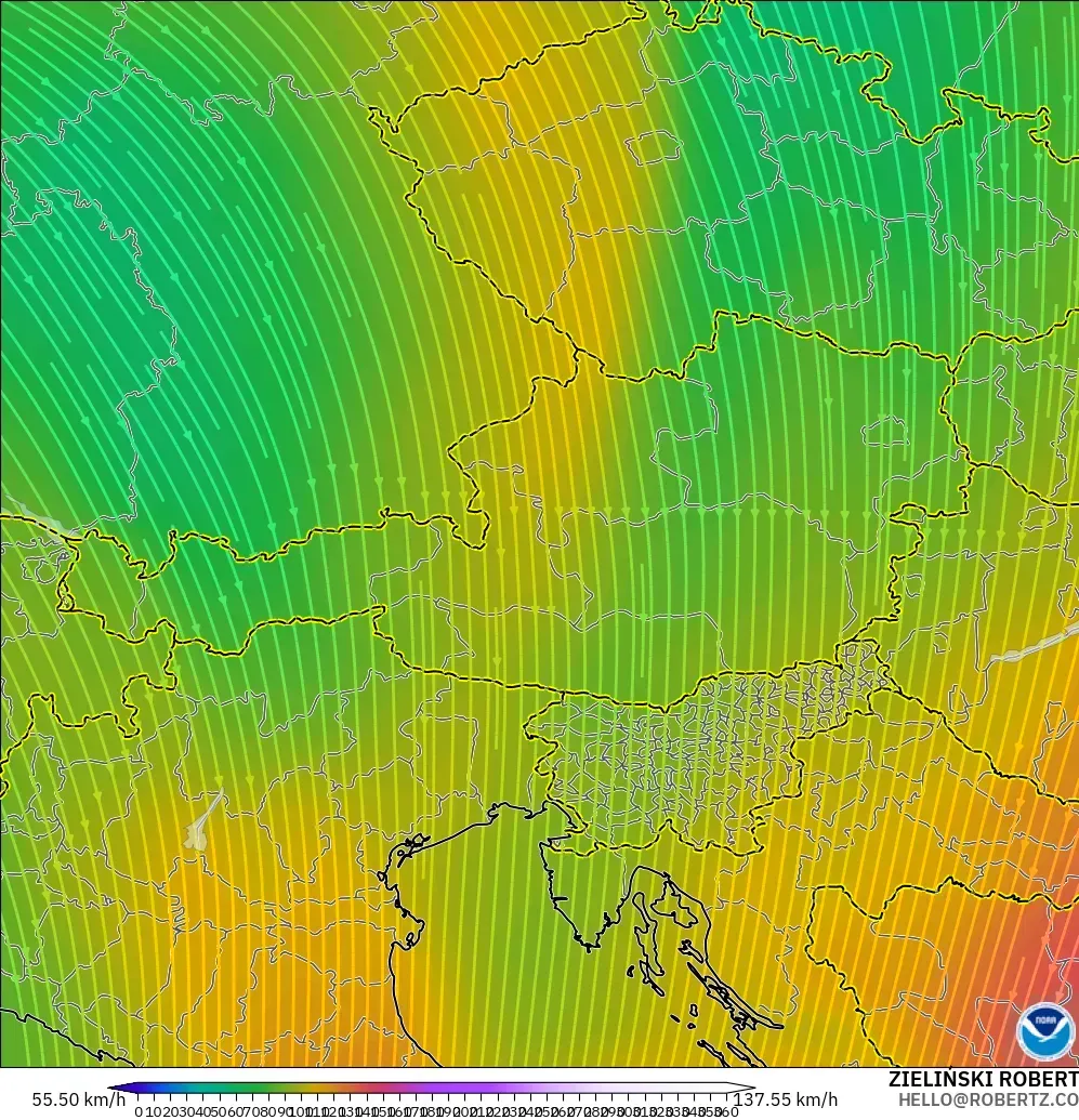 GFS model - Avusturya, 300 hPa Rüzgârı (jet)