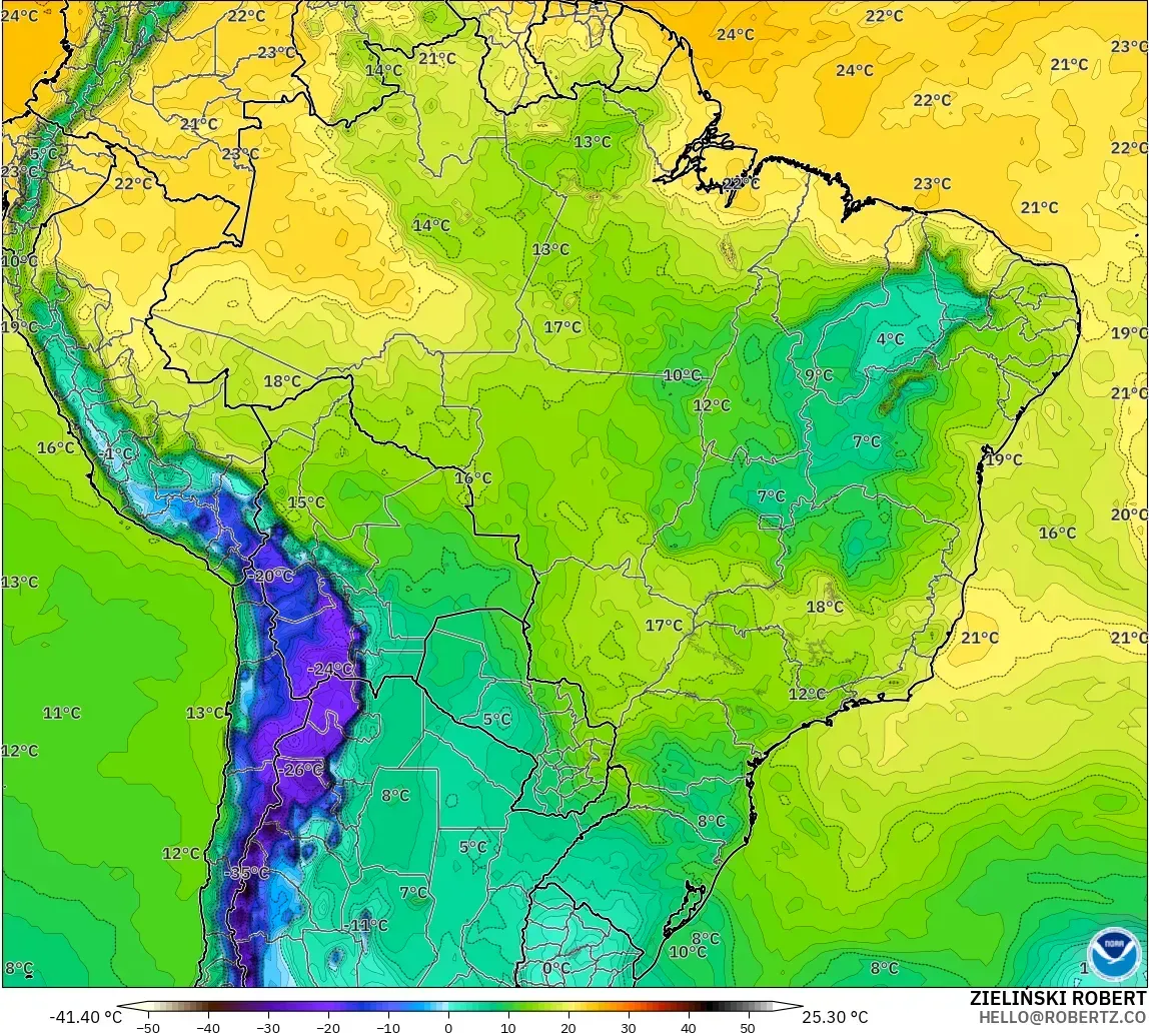 GFS model - Brezilya, 2 m Çiy Noktası