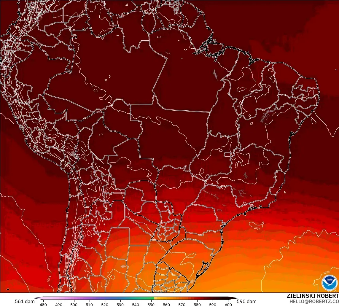 GFS model - Brezilya, 500 hPa’da jeopotansiyel yükseklik