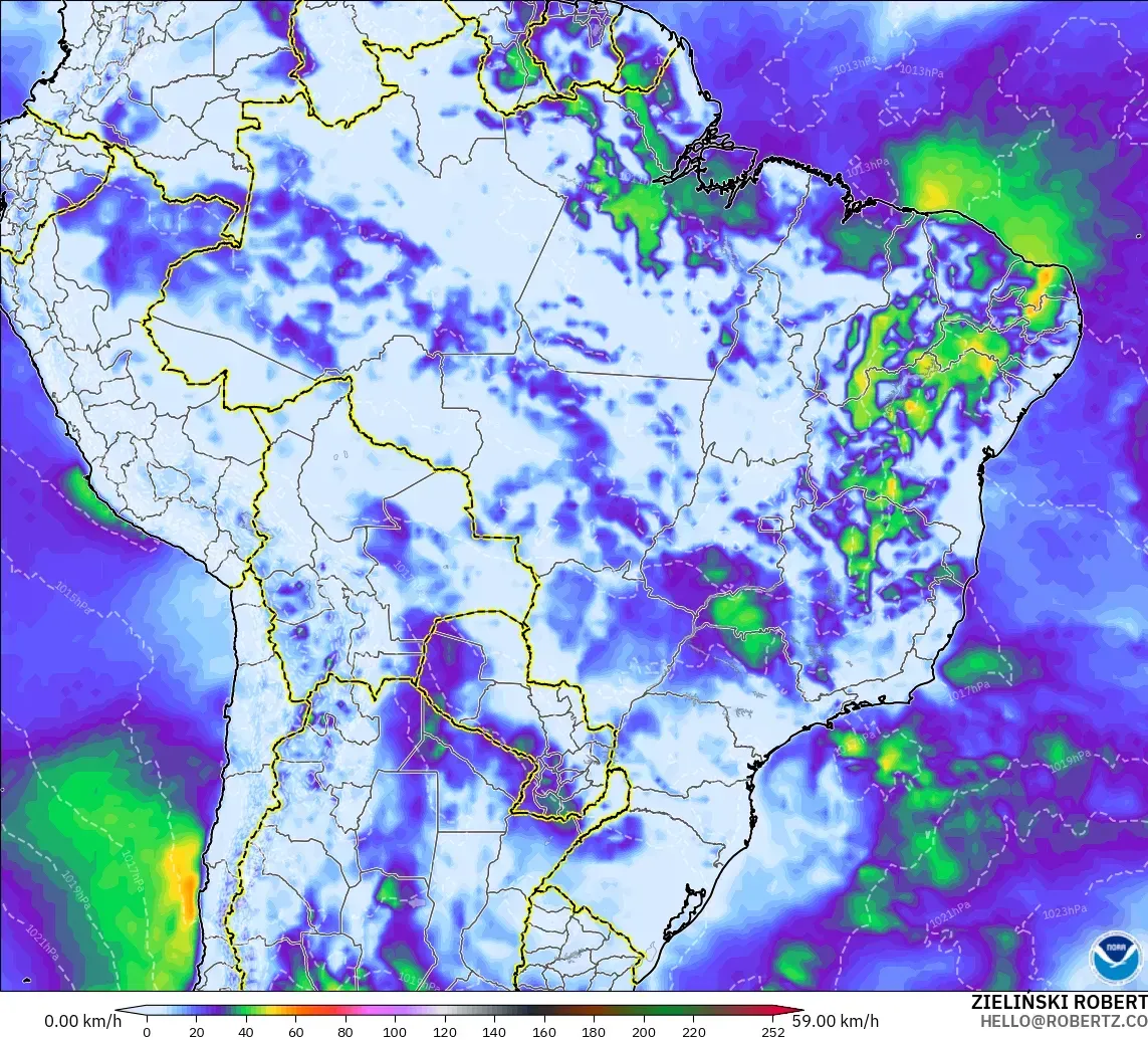 GFS model - Brezilya, En Yüksek Rüzgâr