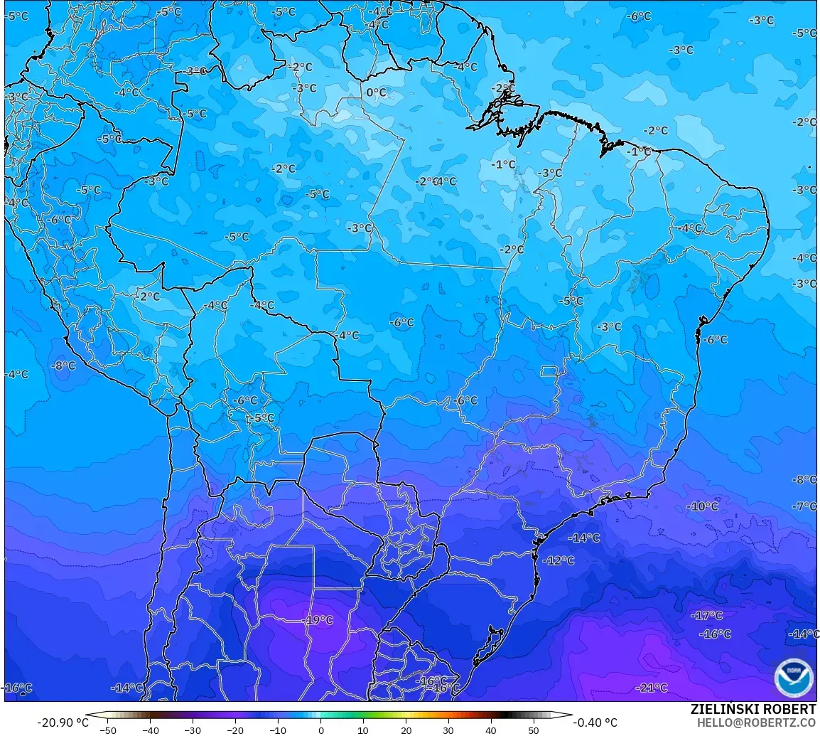 GFS model - Brezilya, 500 hPa Sıcaklık