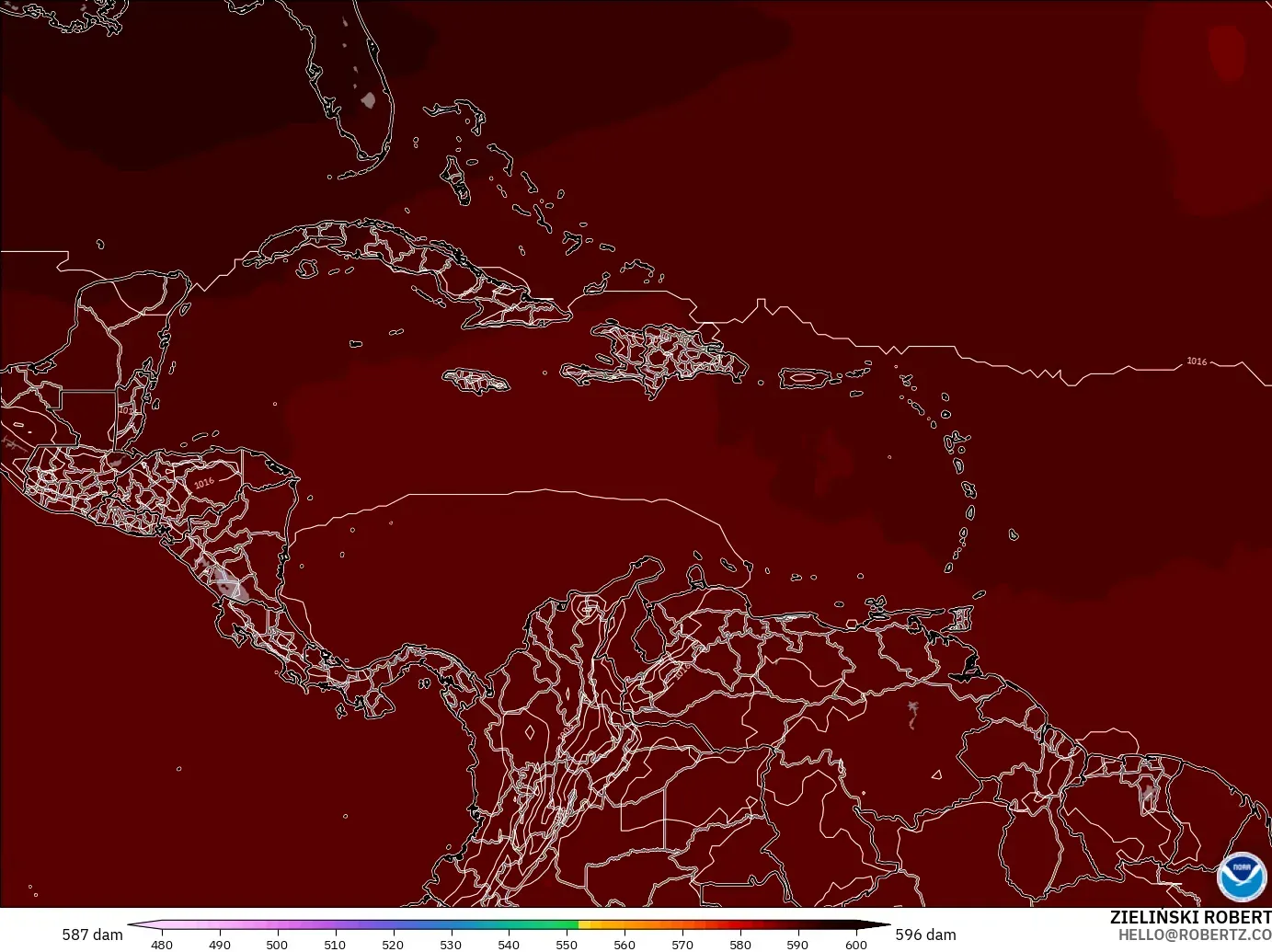 GFS model - Karayipler, 500 hPa’da jeopotansiyel yükseklik
