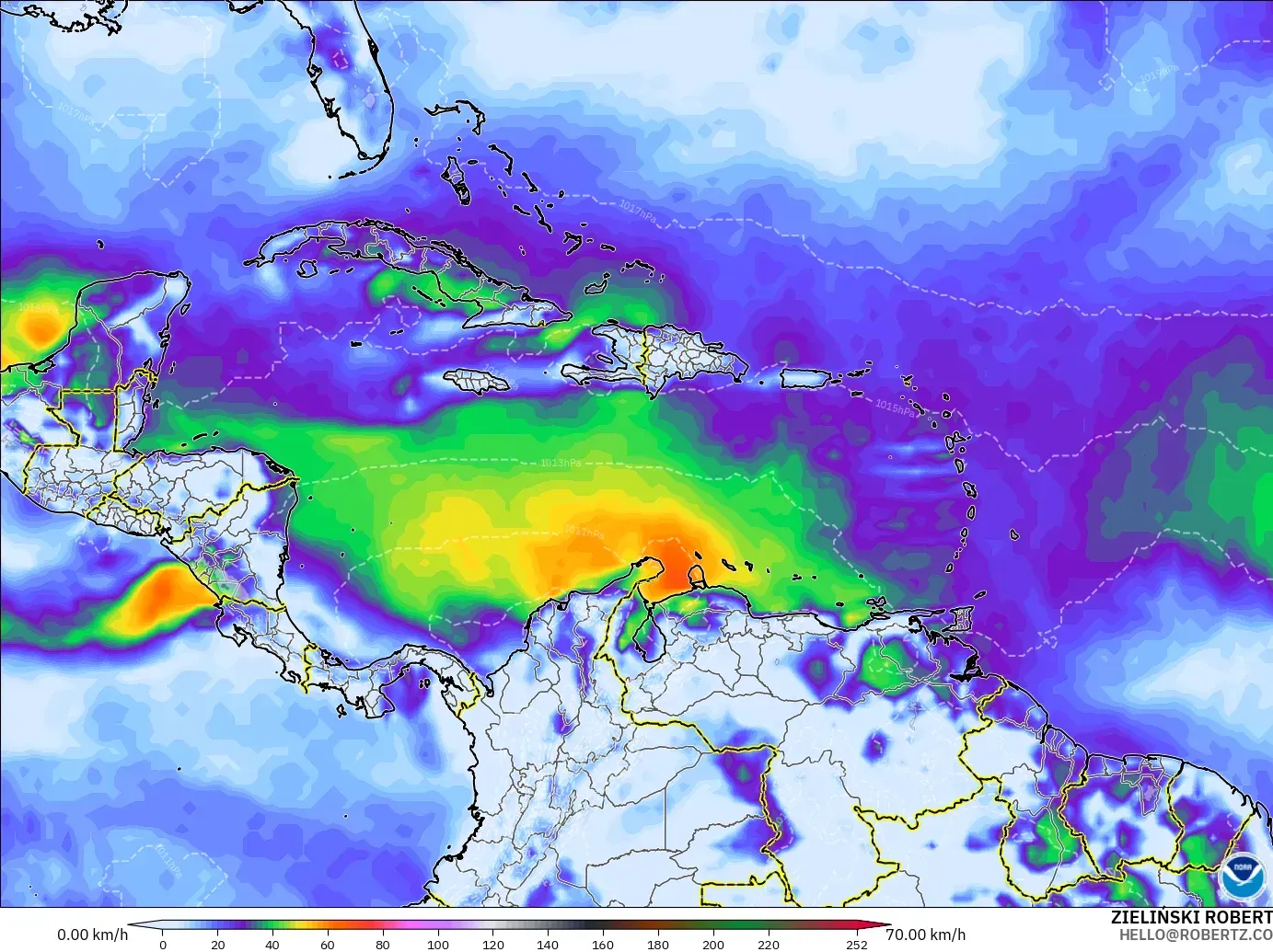 GFS model - Karayipler, Rüzgâr Esintileri