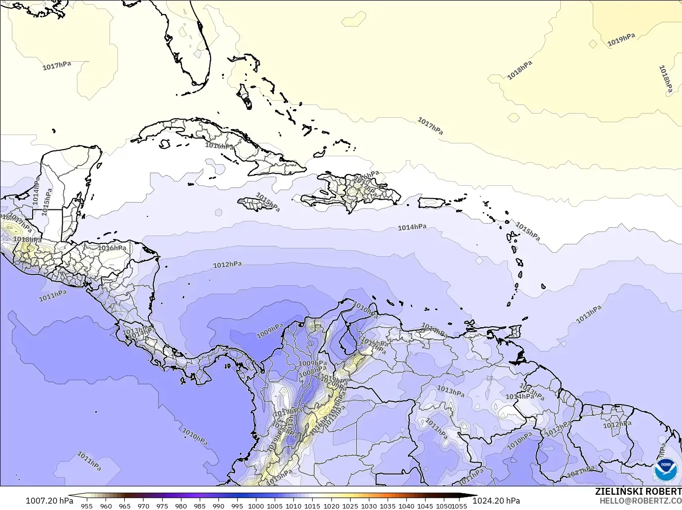 GFS model - Karayipler, Basınç