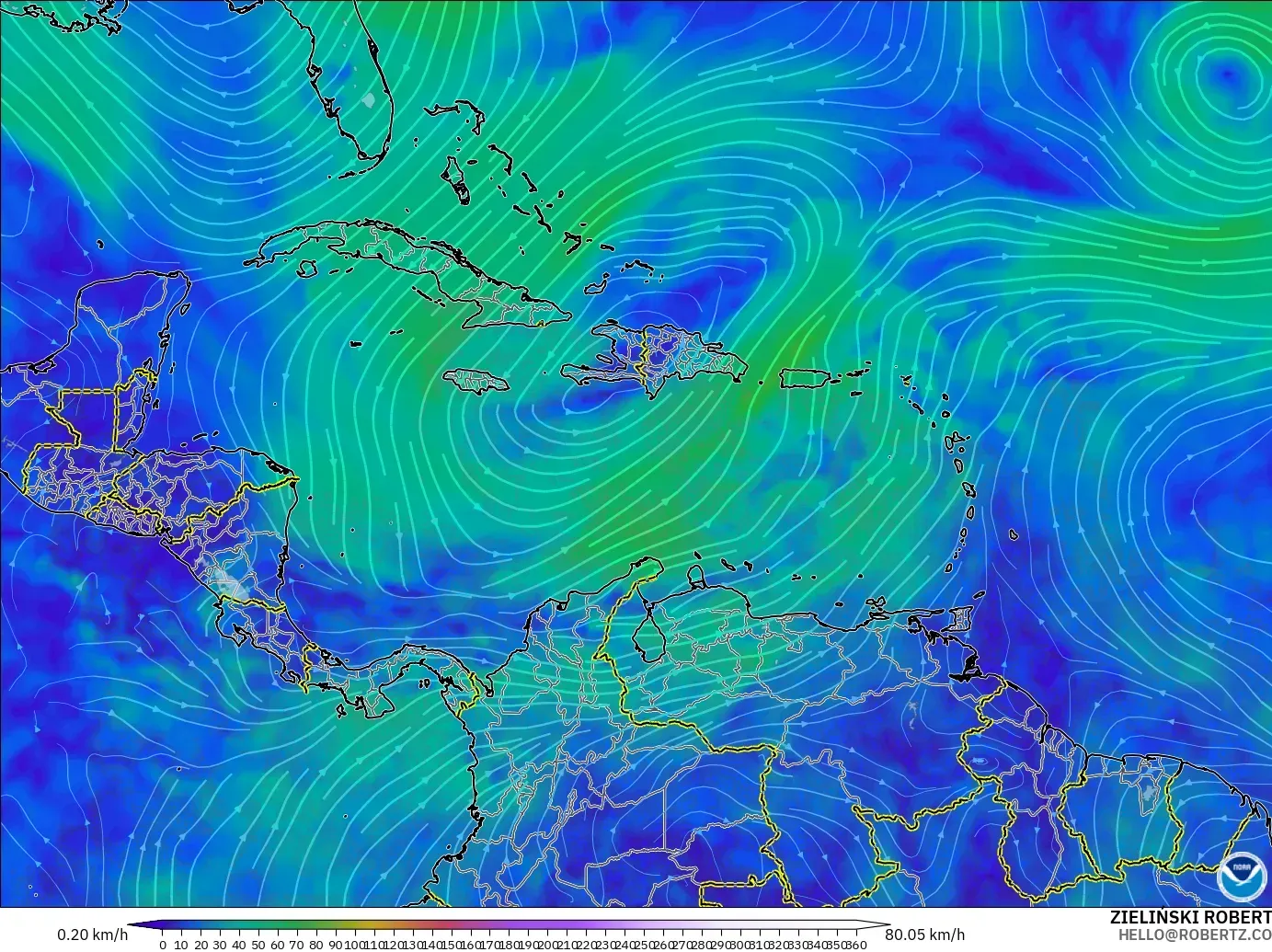 GFS model - Karayipler, 300 hPa Rüzgârı (jet)