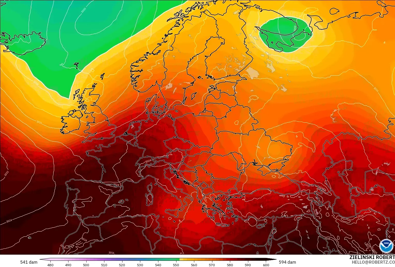 GFS model - Avrupa, 500 hPa’da jeopotansiyel yükseklik